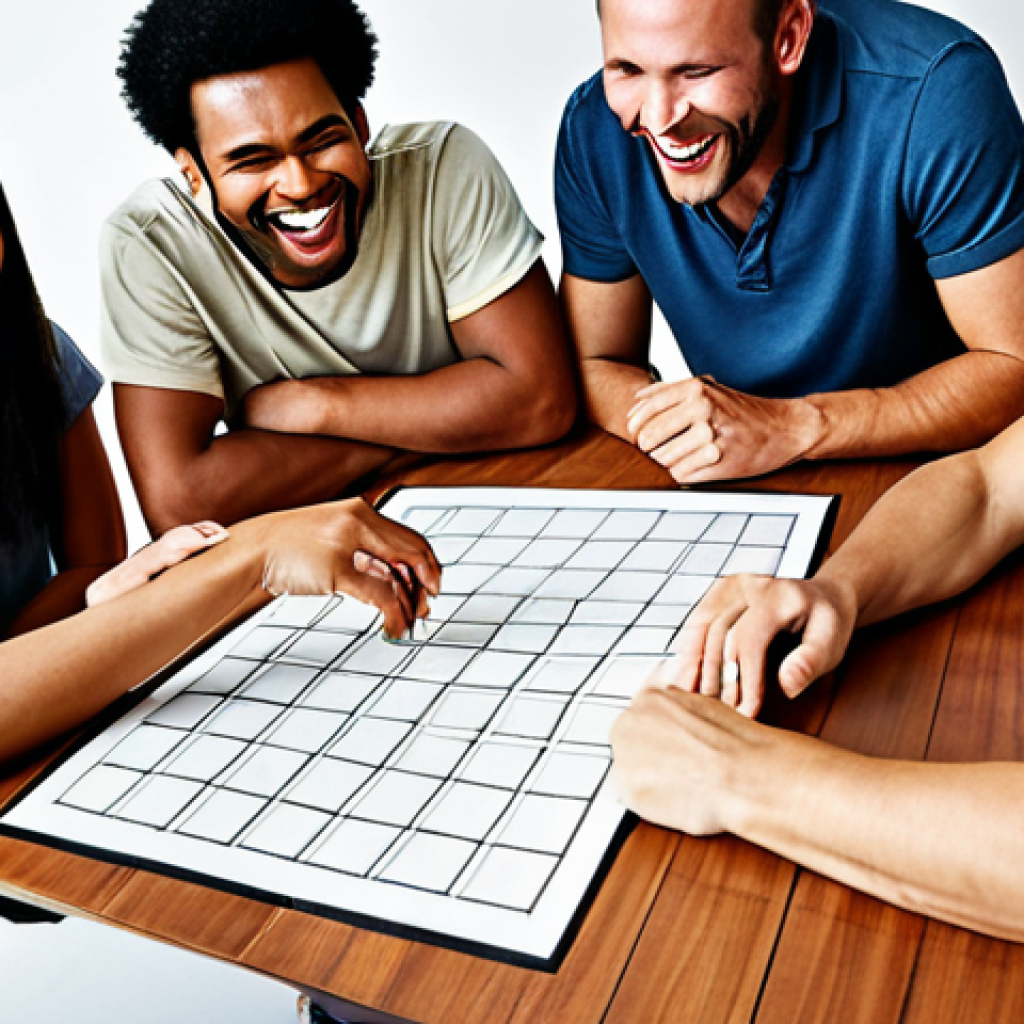 **
A diverse group of people from different countries are gathered around a table, working on a project. They are laughing and collaborating, showcasing cross-cultural communication and teamwork. Focus on friendly expressions and a positive atmosphere.
**