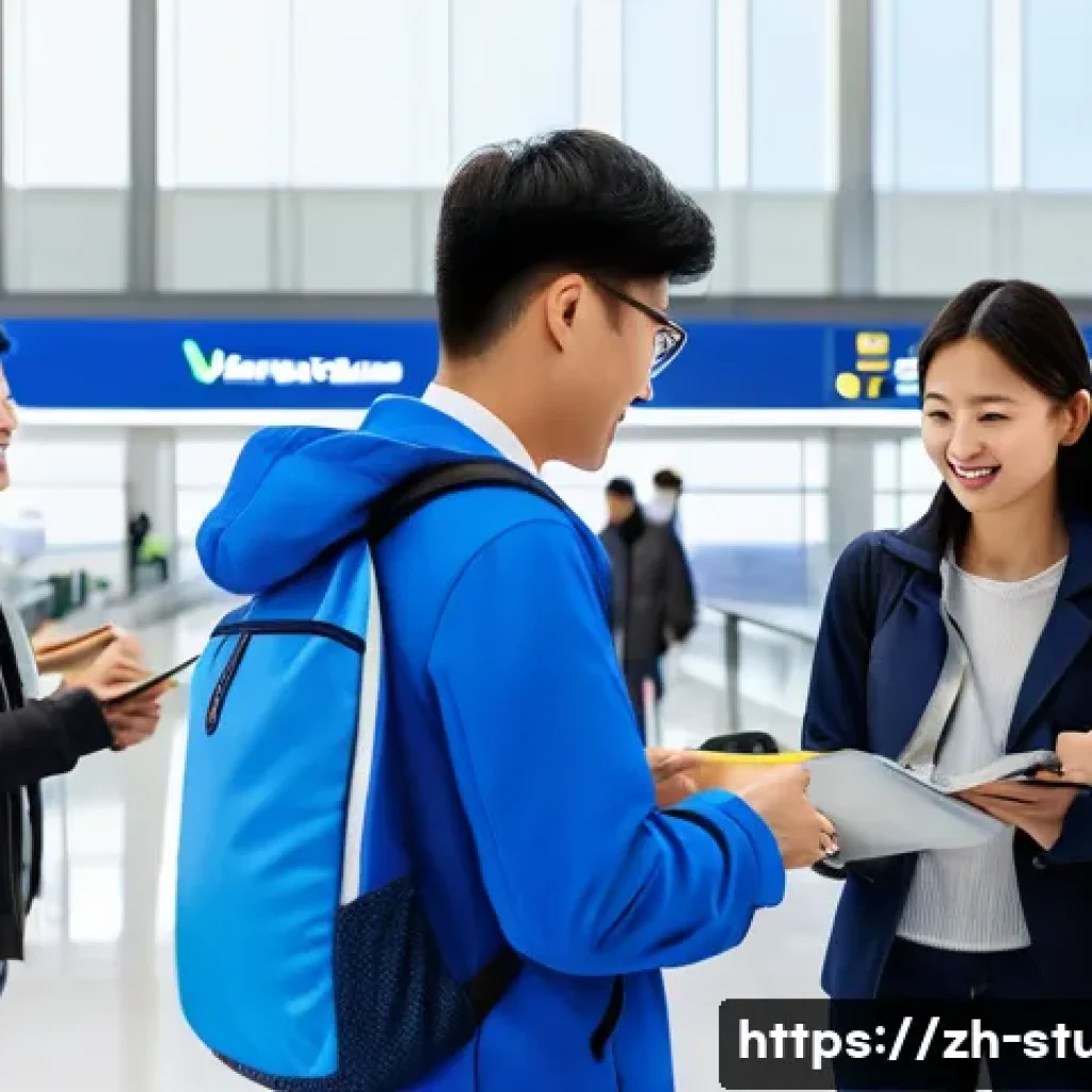 해외연수코디네이터 연수 전후 관리 - A professional study abroad coordinator warmly assisting a diverse group of international students a...