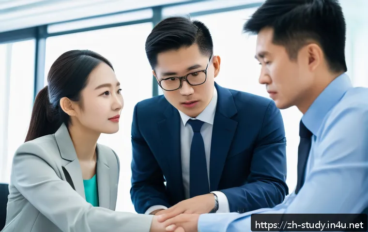 해외연수코디네이터 경력 관리 방법 - A professional multicultural team meeting scene in a modern office, featuring diverse Asian and West...