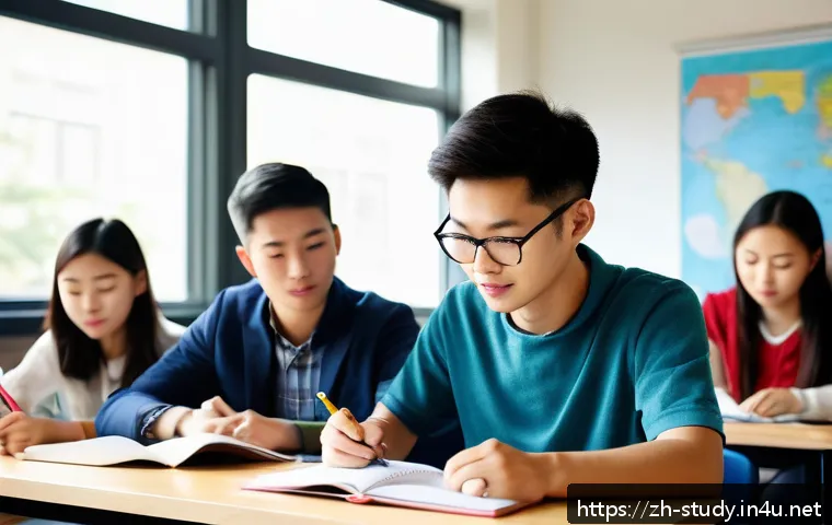 해외연수코디네이터 해외 연수 준비 - A diverse group of international students sitting in a modern university classroom discussing study ...