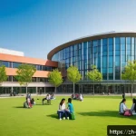 해외연수코디네이터 해외 유학 상담 - A modern international university campus scene in a vibrant city, showcasing diverse students from v...