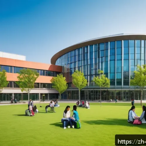 해외연수코디네이터 해외 유학 상담 - A modern international university campus scene in a vibrant city, showcasing diverse students from v...
