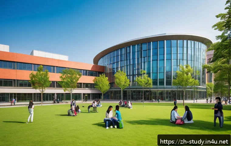 해외연수코디네이터 해외 유학 상담 - A modern international university campus scene in a vibrant city, showcasing diverse students from v...